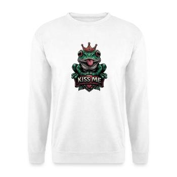 grenouille effrontée verte avec couronne et texte « Kiss me » - Sweat-shirt Unisexe - blanc - Devant