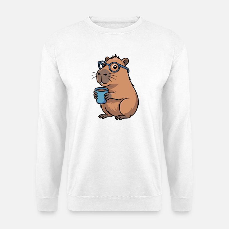 Kaffeetrinkender Capybara mit Brille - Unisex Pullover - Weiß