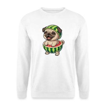 Cute Pug with Melon Cartoon Summer Joy - Unisex Sweatshirt - white - Front