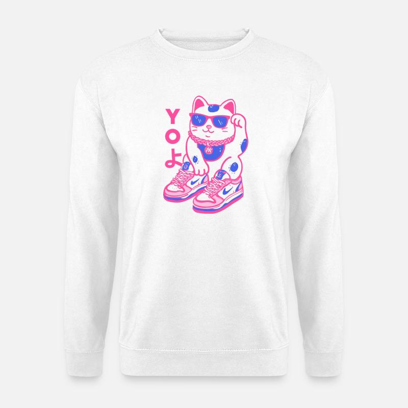 Neon Maneki Sneaker Cat - Unisex Sweatshirt - white