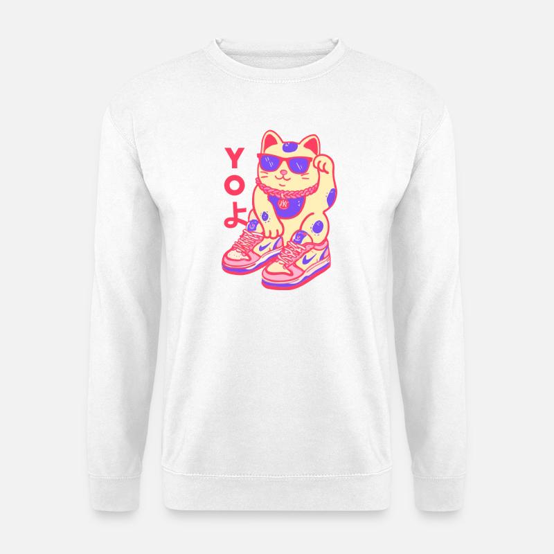 Neon Kawaii Maneki Sneaker Cat - Unisex Sweatshirt - white