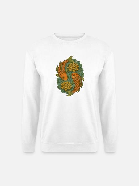 Koi and Lotus Circle Art - Unisex Sweatshirt - white