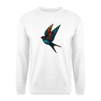 Schwalben-Buntglas-Mosaik Farbenfroher Vogel - Unisex Pullover - Weiß - Vorne