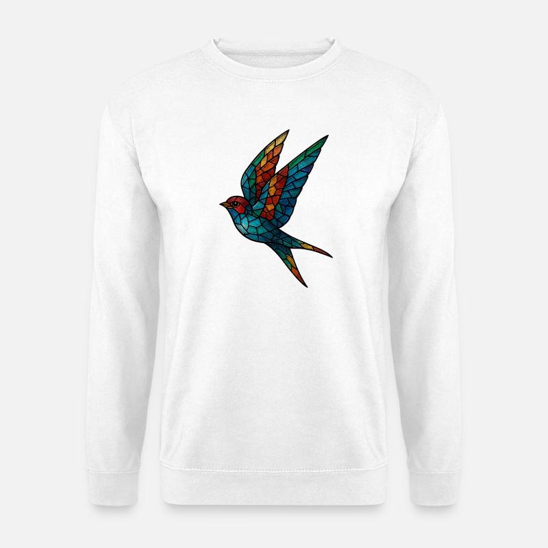 Schwalben-Buntglas-Mosaik Farbenfroher Vogel - Unisex Pullover - Weiß