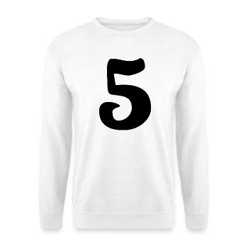 5. JUBILÄUM. 5 JAHRE. 5. JUBILÄUM. KIND - Unisex Pullover - Weiß - Vorne - Alina (178cm) & Michal (187cm)