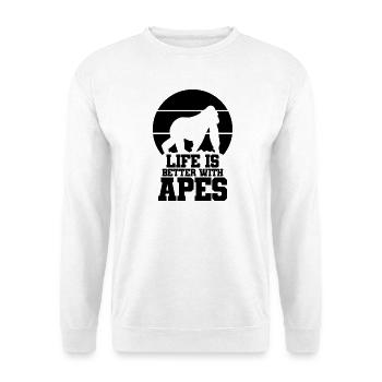 Affe Spruch Silhouette - Unisex Pullover - Weiß - Vorne - Alina (178cm) & Michal (187cm)