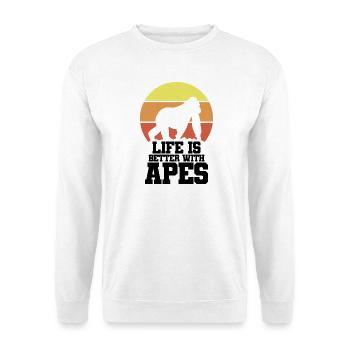 Affe Retro Motto - Unisex Pullover - Weiß - Vorne - Alina (178cm) & Michal (187cm)