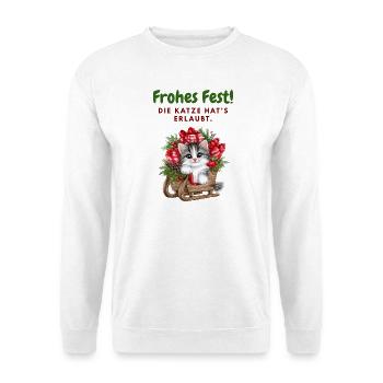 Frohes Fest... Weihnachen mit Katze - Unisex Pullover - Weiß - Vorne - Alina (178cm) & Michal (187cm)