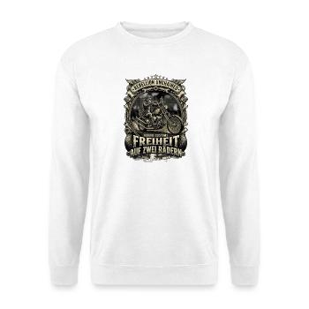 Biker Skelett Motorrad Freiheit Chopper Garage  - Unisex Pullover - Weiß - Vorne - Alina (178cm) & Michal (187cm)