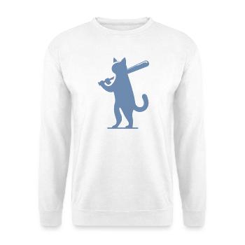 Minimalist Cat Baseball Player Silhouette - Unisex Pullover - Weiß - Vorne - Alina (178cm) & Michal (187cm)