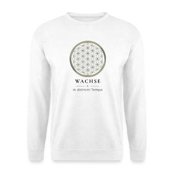 Blume des Lebens – Lebensblume & Heilige Geometrie - Unisex Pullover - Weiß - Vorne - Alina (178cm) & Michal (187cm)
