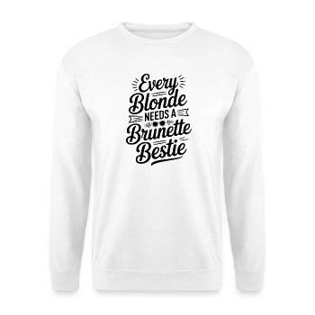 Jede Blondine braucht eine brünette beste Freundin - Unisex Pullover - Weiß - Vorne - Alina (178cm) & Michal (187cm)