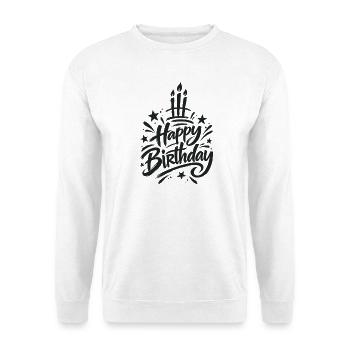 Herzlichen Glückwunsch zum Geburtstag Schwarze Grunge-Buchstaben - Unisex Pullover - Weiß - Vorne - Alina (178cm) & Michal (187cm)