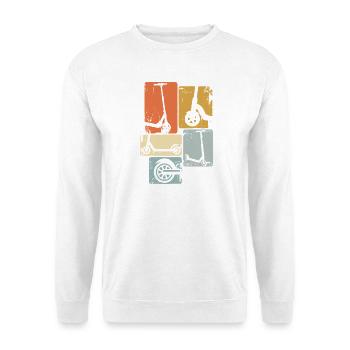 Roller Tretroller Scooter Vintage Retro Motiv - Unisex Pullover - Weiß - Vorne - Alina (178cm) & Michal (187cm)