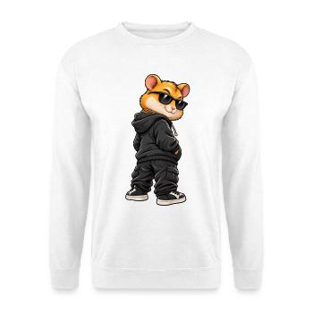 Goldhamster im Streetstyle-Gangster-Look - Unisex Pullover - Weiß - Vorne - Alina (178cm) & Michal (187cm)