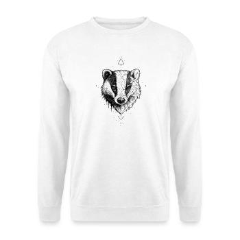 Dachs – Geometrisches Tier Tattoo Design - Unisex Pullover - Weiß - Vorne - Alina (178cm) & Michal (187cm)