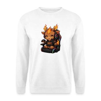 Kawaii Gamer Girl Fire Goat Shirt | Pink Headset  - Unisex Pullover - Weiß - Vorne - Alina (178cm) & Michal (187cm)