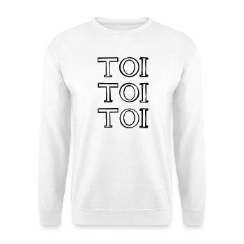 Toi Toi Toi Schriftzug handgezeichnet - Unisex Pullover - Weiß - Vorne - Alina (178cm) & Michal (187cm)