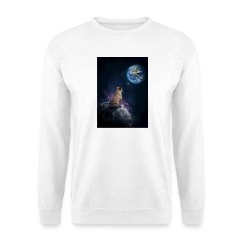 Französische Bulldogge schaut auf die Erde - Unisex Pullover - Weiß - Vorne - Alina (178cm) & Michal (187cm)