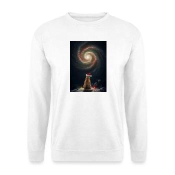 Weihnachtskatze vor der Galaxie - Unisex Pullover - Weiß - Vorne - Alina (178cm) & Michal (187cm)