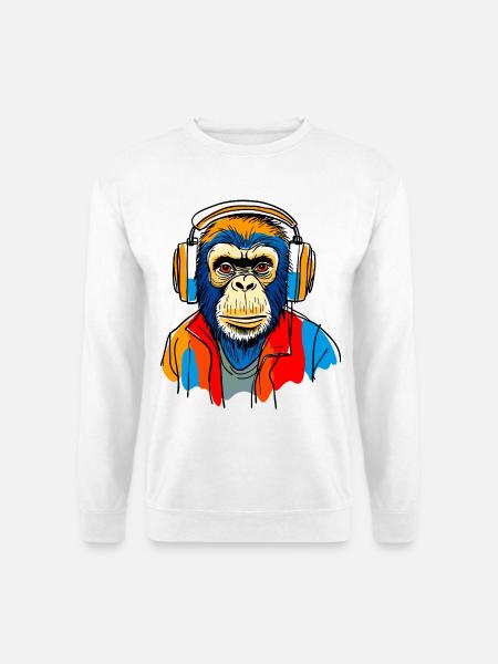 Singe avec casque - Sweat-shirt Unisexe - blanc