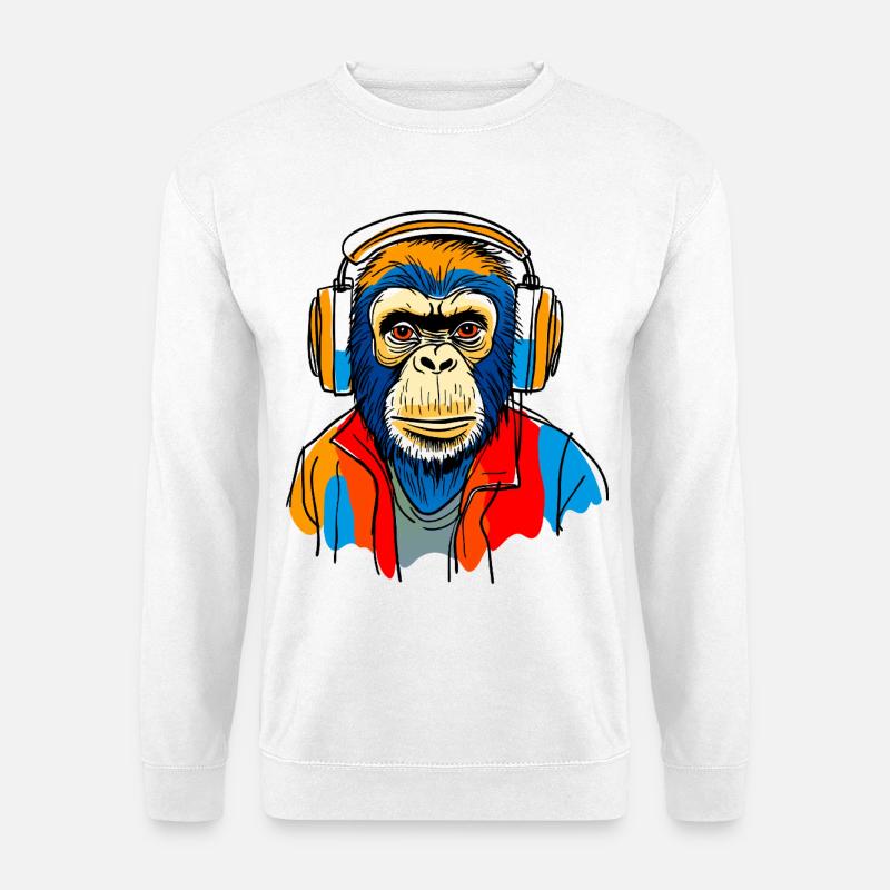 Monkey with headphones - Unisex Sweatshirt - white