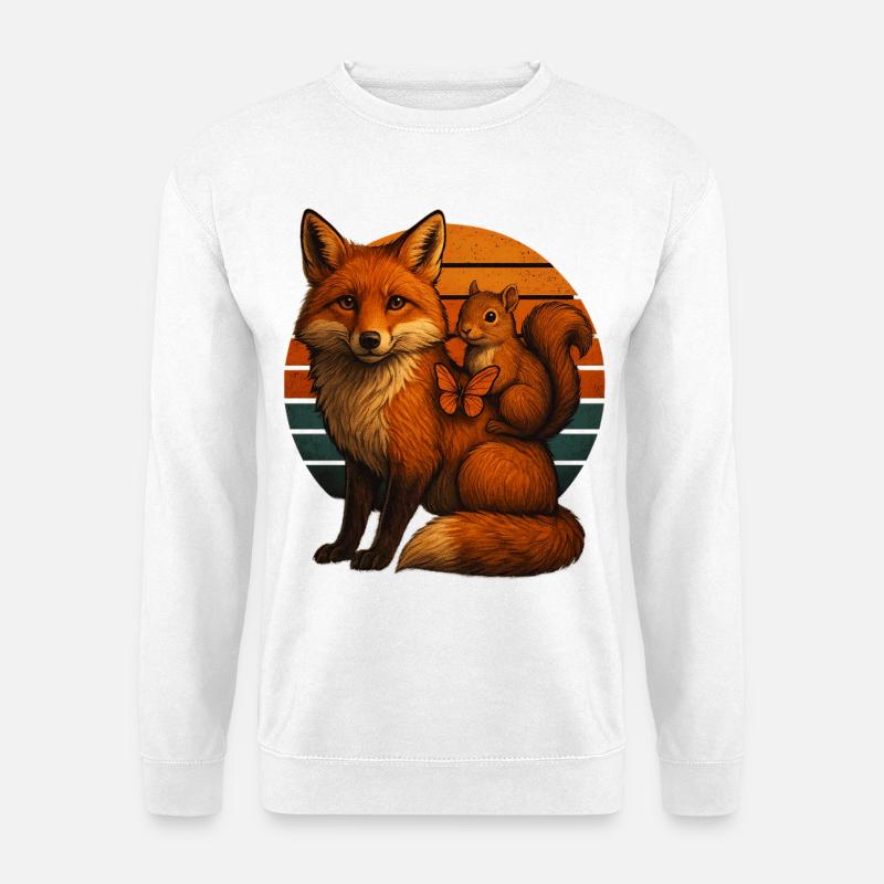 Fuchs Eichhörnchen Retro Tierfreunde - Unisex Pullover - Weiß