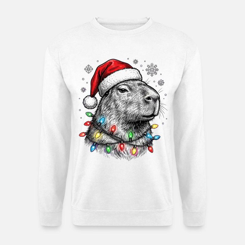 Süßes Capybara mit Weihnachtsmütze Christmas - Unisex Pullover - Weiß