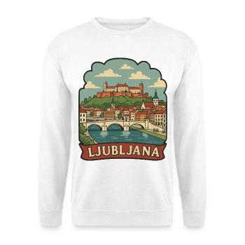 Ljubljana Slovenia Castle Vintage Travel Badge - Unisex Sweatshirt - white - Front