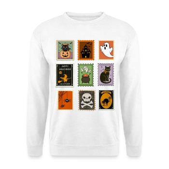 Vintage-Halloween-Stempelpaket - Unisex Pullover - Weiß - Vorne - Alina (178cm) & Michal (187cm)