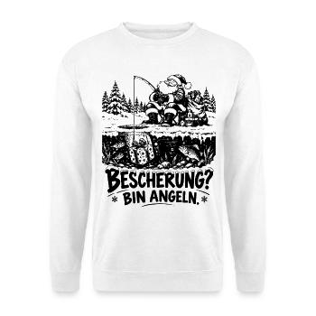 Lustiges Weihnachtsgeschenk für Angler - Unisex Pullover - Weiß - Vorne - Alina (178cm) & Michal (187cm)