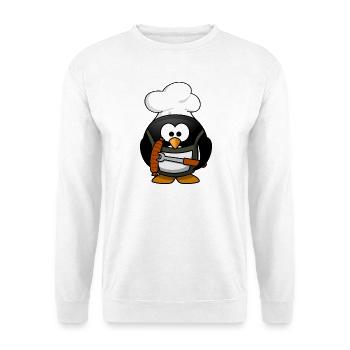 Cooking penguin with grilled sausage - Unisex Sweatshirt - white - Front