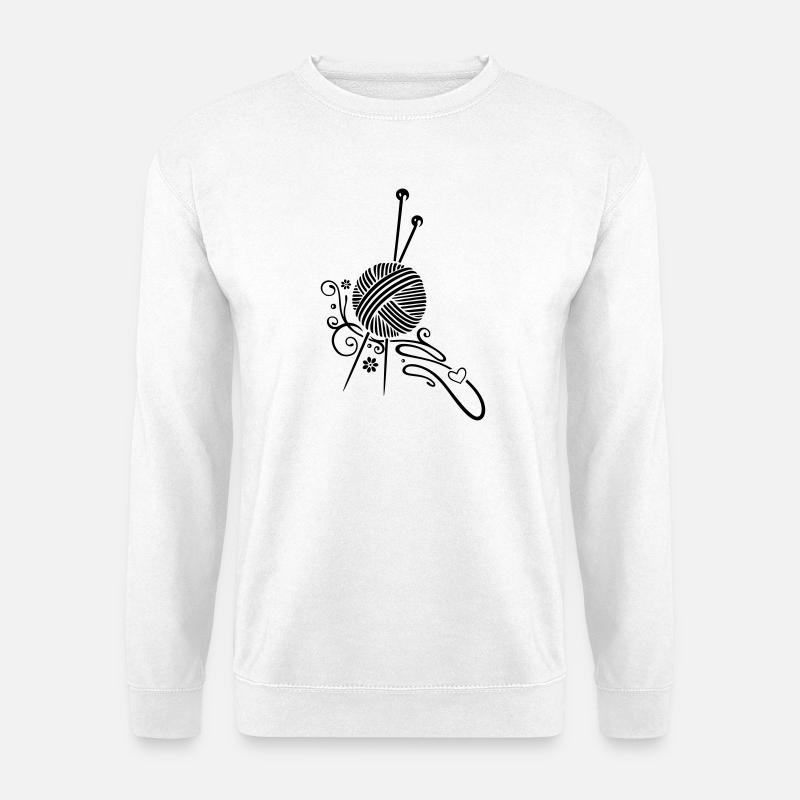 Knitting needles with wool and flowers. - Unisex Sweatshirt - white