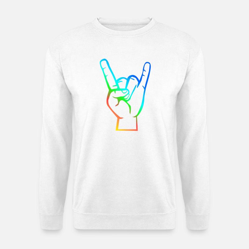 Hand mit Rock- Metal -Satan Symbol bunt - Unisex Pullover - Weiß