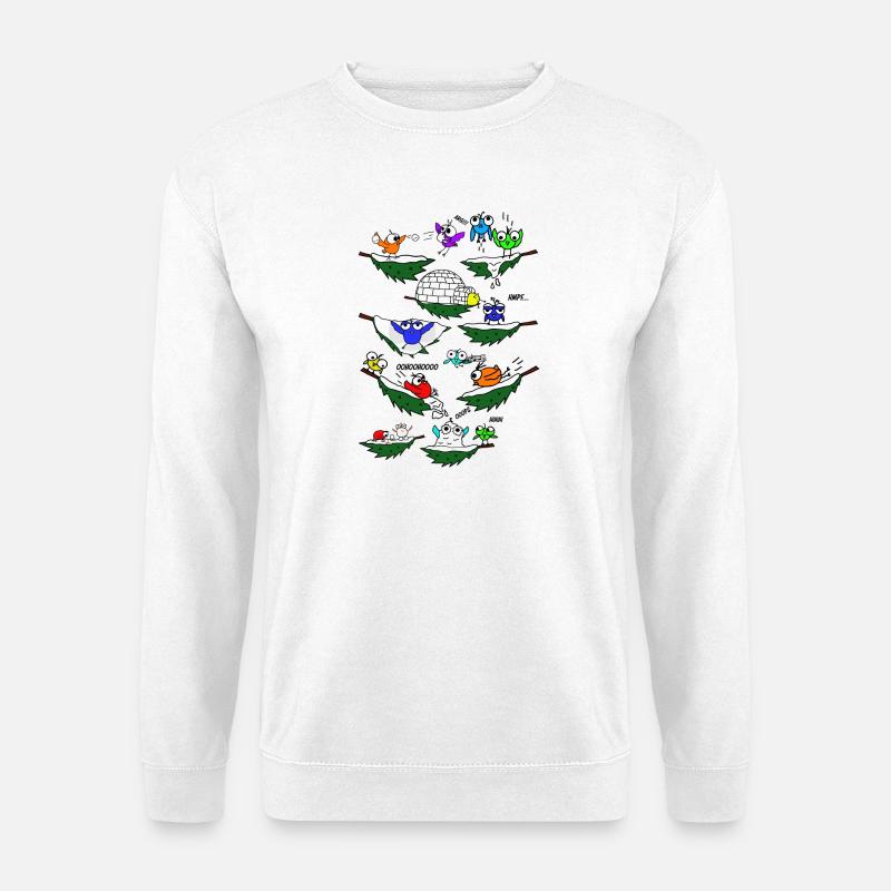 Bunte Vögel auf Ästen im Winter - Unisex Pullover - Weiß