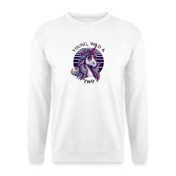 Young, Wild & Two – Anniversaire de la licorne cool - Sweat-shirt Unisexe - blanc - Devant