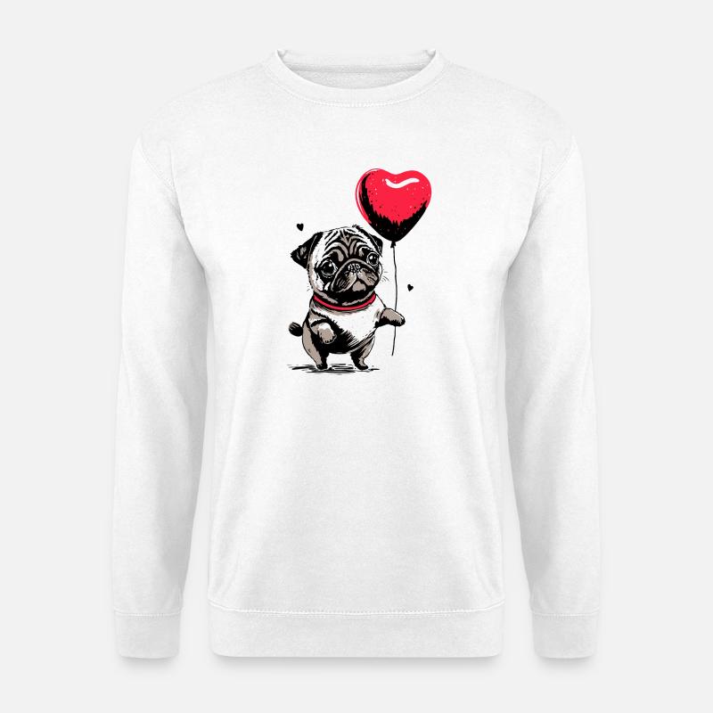 Mops mit Herz Luftballon - Heartful Creatures - Unisex Pullover - Weiß