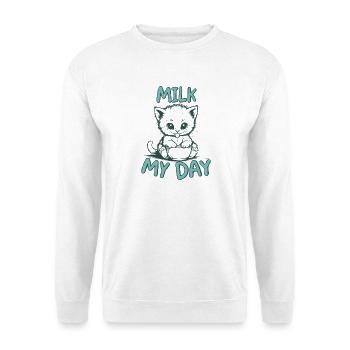 Milk My Day Katzen Shirt - Unisex Pullover - Weiß - Vorne