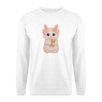 Cute fluffy cat with teddy bear - Unisex Sweatshirt - white - Front