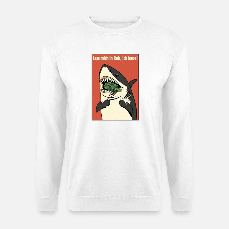 Humorvoller Hai mit Salat - Unisex Pullover - Weiß