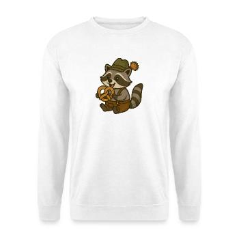 Racoon in Trachtenmit Hut und Brezn - Unisex Pullover - Weiß - Vorne