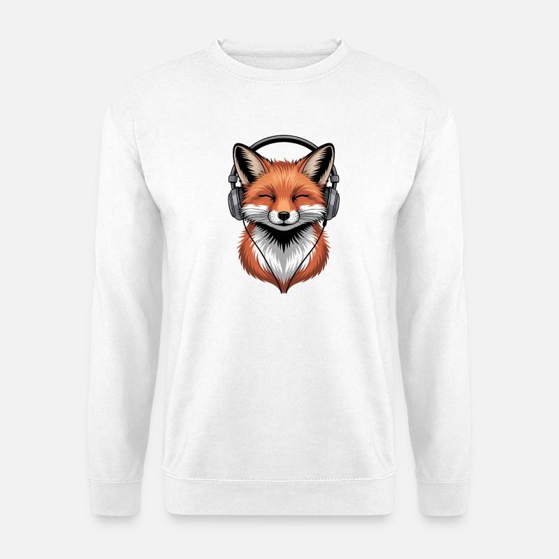Fuchs mit Kopfhörern - Unisex Pullover - Weiß