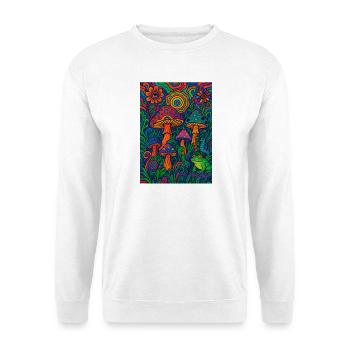 Psychedelischer Pilzwald – Buntes Retro Kunstwerk - Unisex Pullover - Weiß - Vorne