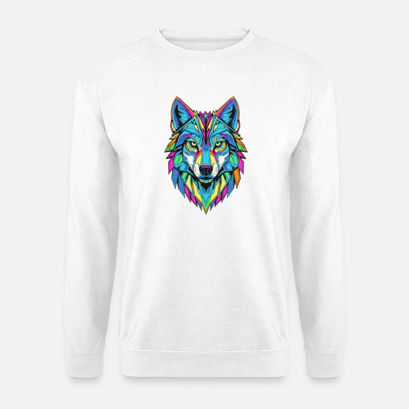 Bunt geometrischer Wolf - Unisex Pullover - Weiß