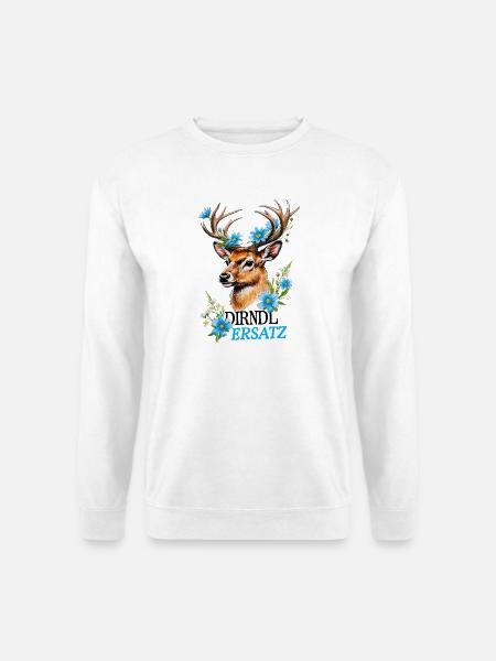 Dirndl Ersatz Hirsch Tracht Bayern Trachten Blumen - Unisex Pullover - Weiß
