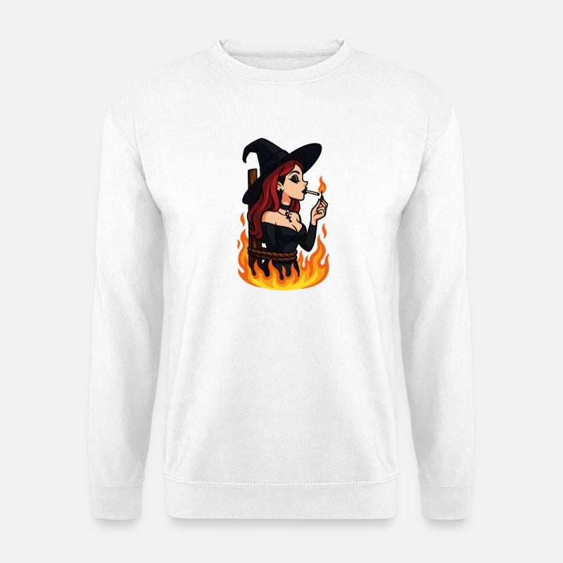 Hexe in Flammen – Gothic Halloween - Unisex Pullover - Weiß