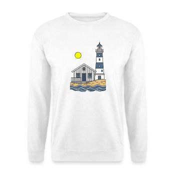 Phare et maison de plage au bord de la mer - Sweat-shirt Unisexe - blanc - Devant