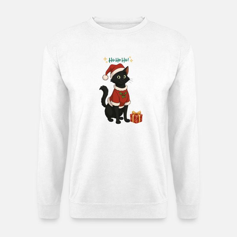 HoHoHo!! schwarze Katze - Unisex Pullover - Weiß