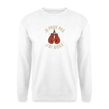 I Can't I Boxed – 90er Jahre Roter Handschuh Design - Unisex Pullover - Weiß - Vorne - Alina (178cm) & Michal (187cm)