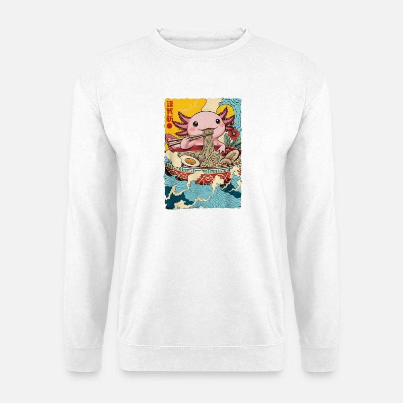 Axolotl eats ramen noodles - Unisex Sweatshirt - white